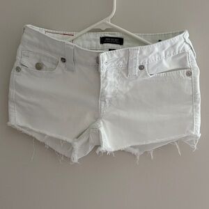 True Religion White Frayed Jean Shorts